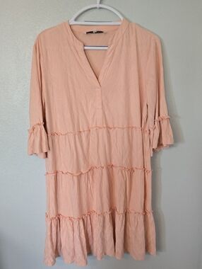 Heritage Charm | Peach Bell Sleeve Tiered Baby Doll Dress Size XL
